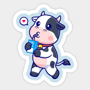 Cute Cow Drinking Milk Cartoon Sticker